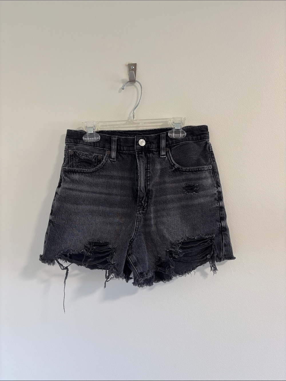 American Eagle Distressed Black High-Rise Women's Denim Shorts Size 2